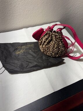 Donald J. Pliner Pink Leopard Drawstring Mini Crossbody